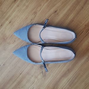 JCrew gingham pointy toe buckle flats